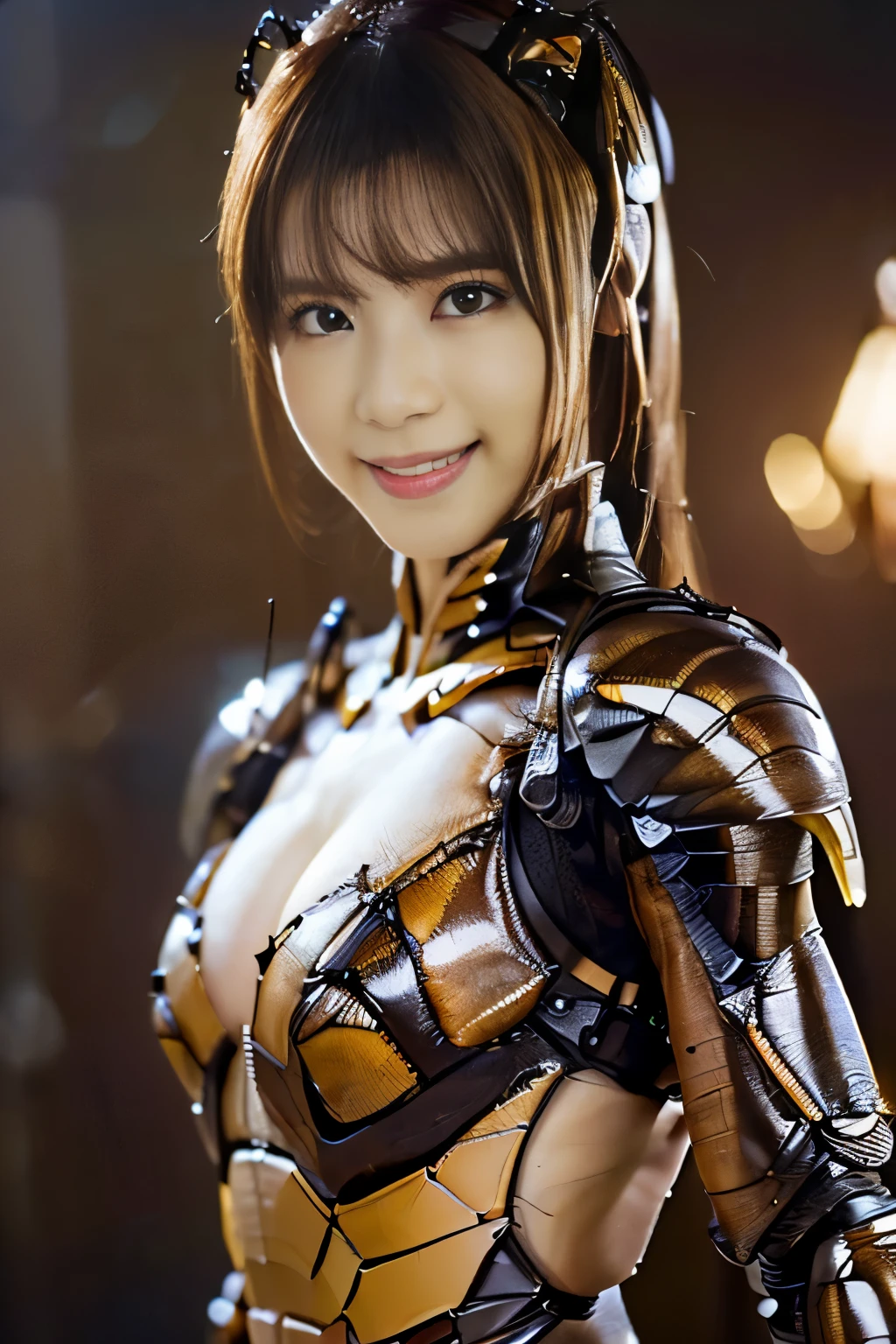 (High resolution,masutepiece,Best Quality,extremely details CG, Anime, Official art:1.4), Realistic, Photo, amazing fine details, all intricate, gloss and shiny,awesome many layers, 8k Wall , 。.。.3D, sketch, kawaii, Illustration,( Solo:1.4), perfect female proportion,The story of a dark brown cockroach and a female villain:1.4), (Brown cockroach forms ready:1.2), (Brown cockroach woman:1.2), (Fusion:1.2), (Solo:1.4), (Evil smile:1.2), muscular, Abs, (Cockroach Brown Exoskeleton Bioinsect Suit:1.4), (Cockroach brown exoskeleton insect armor:1.2), (Brown transparent cockroach wings:1.4), (Brown cockroach antenna:1.3),
