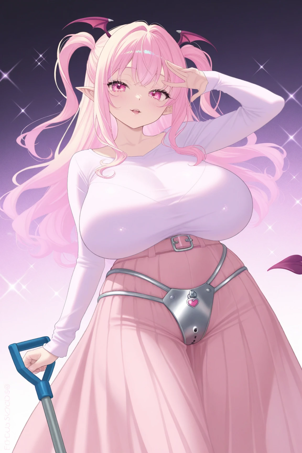 Sexy elf girls wearing (big diaper), busty, (big breasts), wide hips, (latex), stockings, fishnets, corsets, (hypnotized expression), ((hypnotic)), ((magical)), (blushing), ((embarrassed expression)), pleasure, ((orgasmic)), smiling, (colorful), stage, stage lights, brick wall, (magic fog)