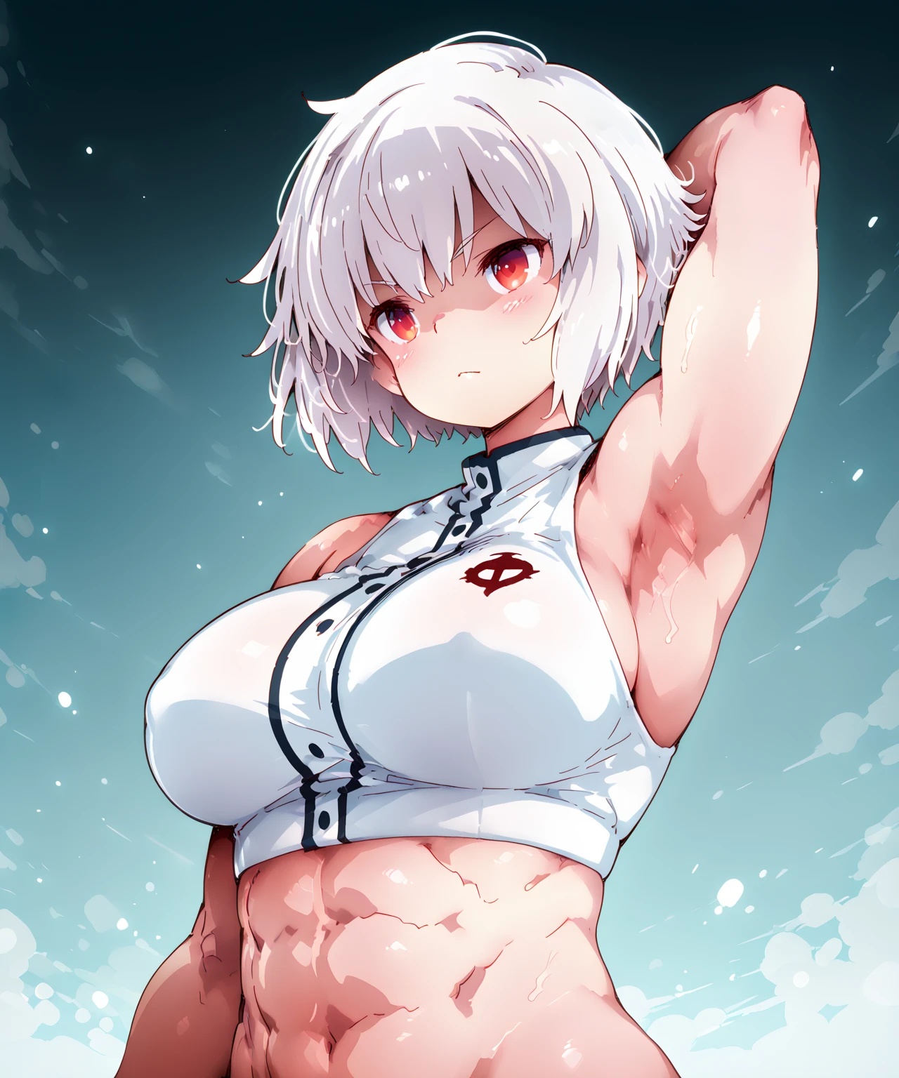 ANIME_ghislaine_thong_ownwaifu, www.ownwaifu.com,
eyepatch,one-eyed,red eyes,bangs,hair between eyes,muscular female,long hair,dark skin,tall female, dark-skinned female,animal ears,grey hair,scar,scar on face,scar on cheek,cat ears,animal ear fluff,large breasts,navel, red choker,collarbone,sidelocks,scar on stomach,scar on stomach,navel,abs,
<lora:ANIME_Ghislaine_ownwaifu:0.8>, BREAK, masterpiece, best quality, highres, official art, looking at viewer,, (all_fours:1.2),