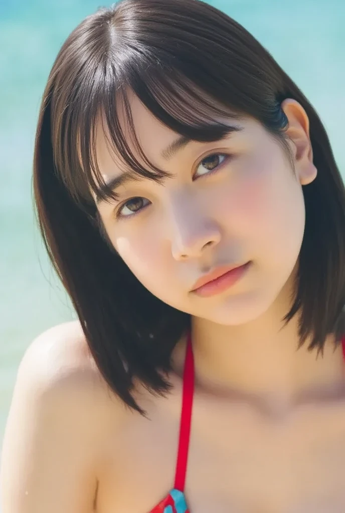 (masterpiece), (Highest quality), (Very detailed),(Disheveled Hair),(shape), (One Girl), (bikini), Are standing, Fashion Model, View your viewers, (interview), (Beach),Beautiful details, Delicate and beautiful face, floating,(High chroma),(Colorful splashes),Colorful bubbles,(The Shining), Focus on the face, Hair Ring, Floating Flowers, Floating Hair, (The Shining), Best lighting, Best Shadow,