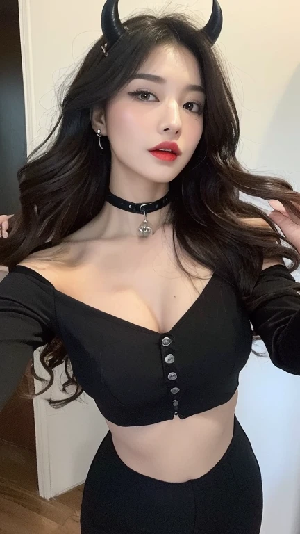 ((best quality, 8k, Masterpiece: 1.3)), 1 girl, Beautiful figure, slim stomach.: 1.3, (long black hairstyle,messy hair, big breasts: 1.2), white off shoulder dress, There is a see-through cloak., Off-the-shoulder shirt, Show off your abdominal muscles , Very smooth face, delicate eyes, Double eyelids, house,on the bed,Raise your hair,sleepy eyes,Gothic suit