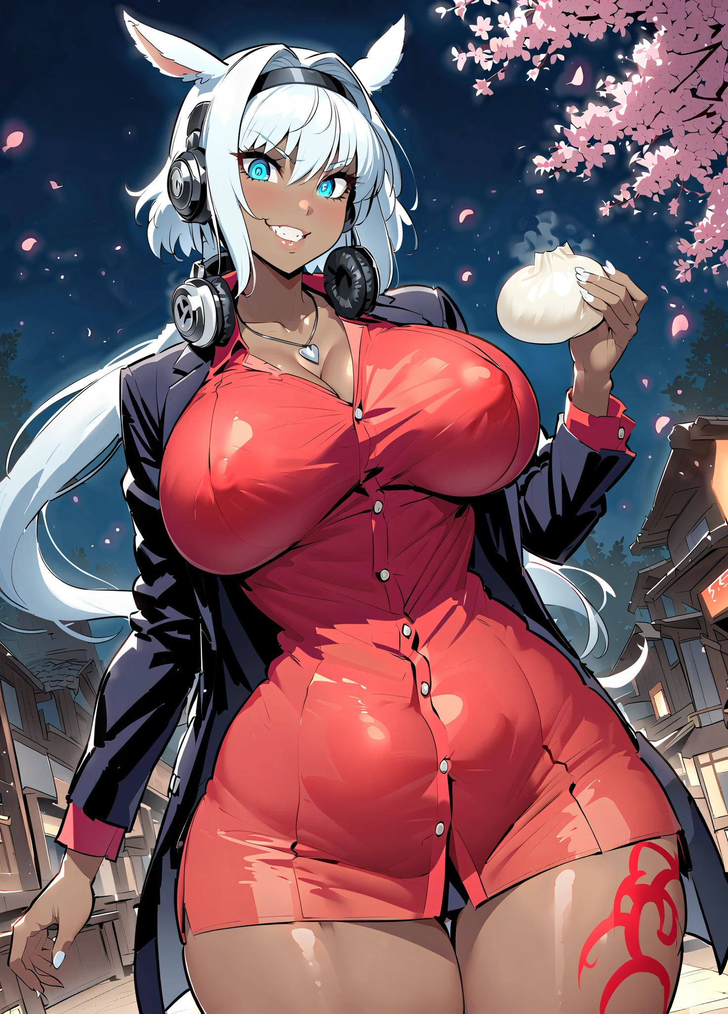 (masterpiece), best quality, expressive eyes, perfect face, long straight white Hair, orange eyes, milf , pink lips , milf face, Bathrobe  ,cow ears , cow girl, 1girl, seductive smile, Neon Light, IncrsHeadGrabPOV,madure girl