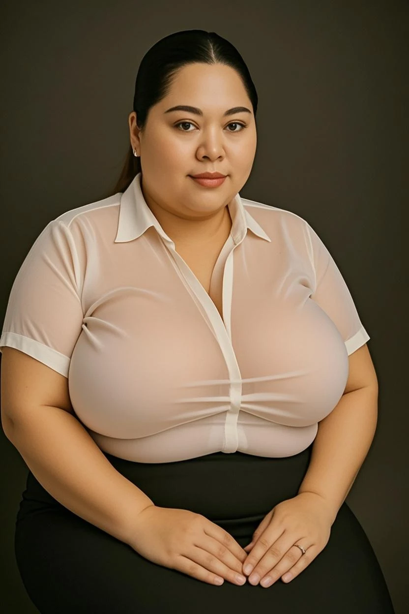 masterpiece, best quality, live action photo, 140kg extremely obese woman, large stomach, lateral view