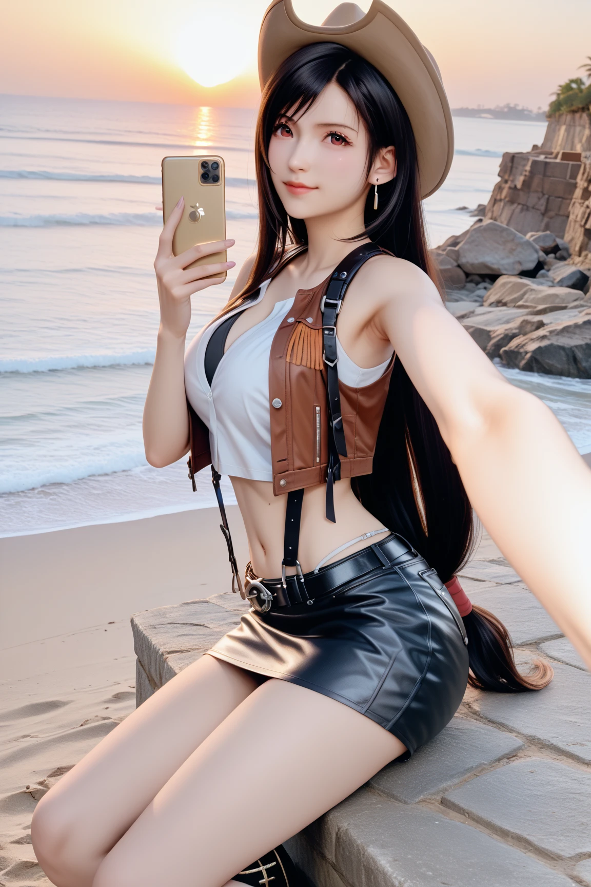 Masterpiece, Excellent, Realism, Jennie Face, Jennie Wearing Sport Knit, Shorts, Bare Waist, Bare Shoulders, Cleavage, Layered, Long Legs, Wasteland Punk Style, Wasteland Punk Style, Wasteland, Desert, Wind and Dust Details Intricate, HD, Photography Lighting, 16K