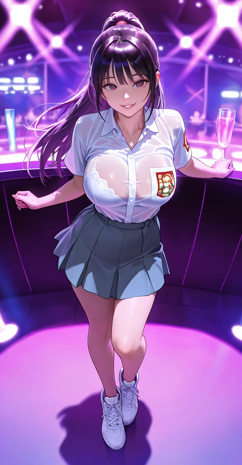 nsfw nipple, large breasts, (live stage, large Breasts, See-Through Student Uniform:1.5),, 3girl, bob cut, ahoge, , WHITE eyes, Airport,, dark hair, cooking, starry sky, Temple, long hair