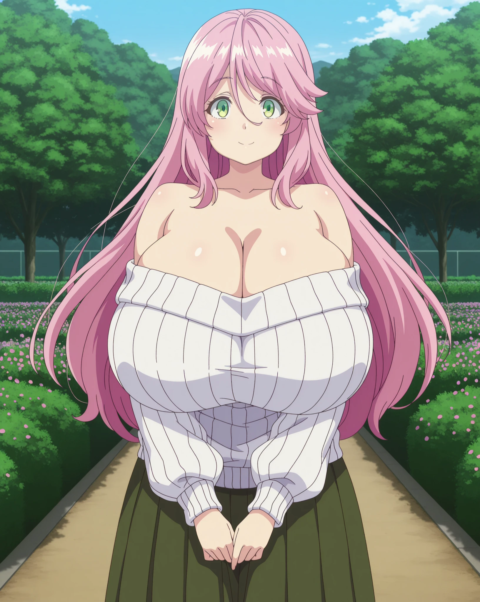 yoshizuki_iori, huge_breasts, standing, solo, sundress, masterpiece, best quality, detailed face, detailed eyes, highres,