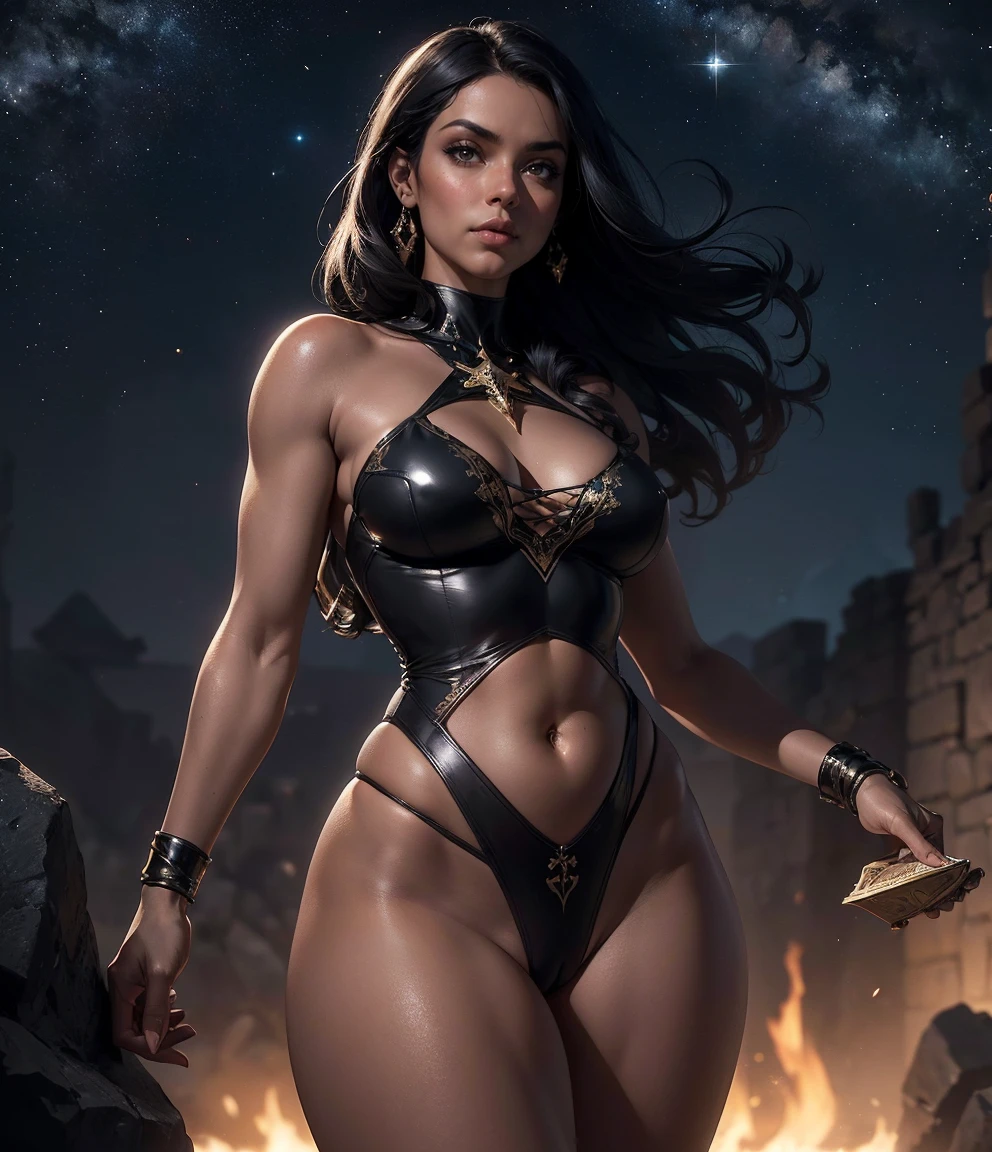 Beautiful alluring pyromancer jenna ortega, Fair Skin, amazing well toned body, tan skin, sweaty skin, at a ruined desert temple, etherel flames surround her, flame particles, Beautiful D&D Character Portrait, Ominous, Dark Fantasy, Biopunk, Detailed, Fiverr Dnd Character, Octane Render, Digital Art, Extreme Detail, 4k, Ultra Hd, Polished, Beautiful, Hyperdetailed, Intricate, Elaborate, Meticulous, Anime Character, Detailed, Grunge, Sharp Focus, Wlop, Character Design, Unreal Engine, 3d Rendered, Volumetric Lighting, Reflections, Glossy, Digital Illustration, Sensual Pose, Suggestive Pose, Lewd, Full Body Shot, anatomically correct