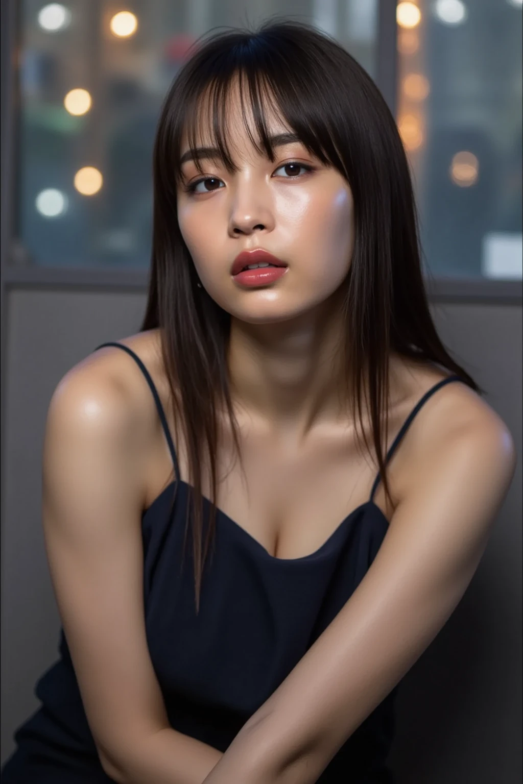(raw photo:1.2), (photorealistic:1.4), beautiful detailed girl, very detailed eyes and face, beautiful detailed eyes, ridiculous, incredibly ridiculous, huge file size, super detailed, high resolution, very detailed, best quality, masterpiece, very detailed, unified, 8k wallpaper, amazing, Fine details, masterpiece, best quality, very detailed CG uniform 8k wallpaper, light on face, cinematic lighting, pale skin, a close up of a naked woman posing for a picture,completely naked beautiful Japanese woman, beautiful young Japanese woman, big eyes:1.1, double eyelids:1.1, thick lips, parted lips:0.8, shoot from side, looking at viewer,gleaming skin,shiny skin