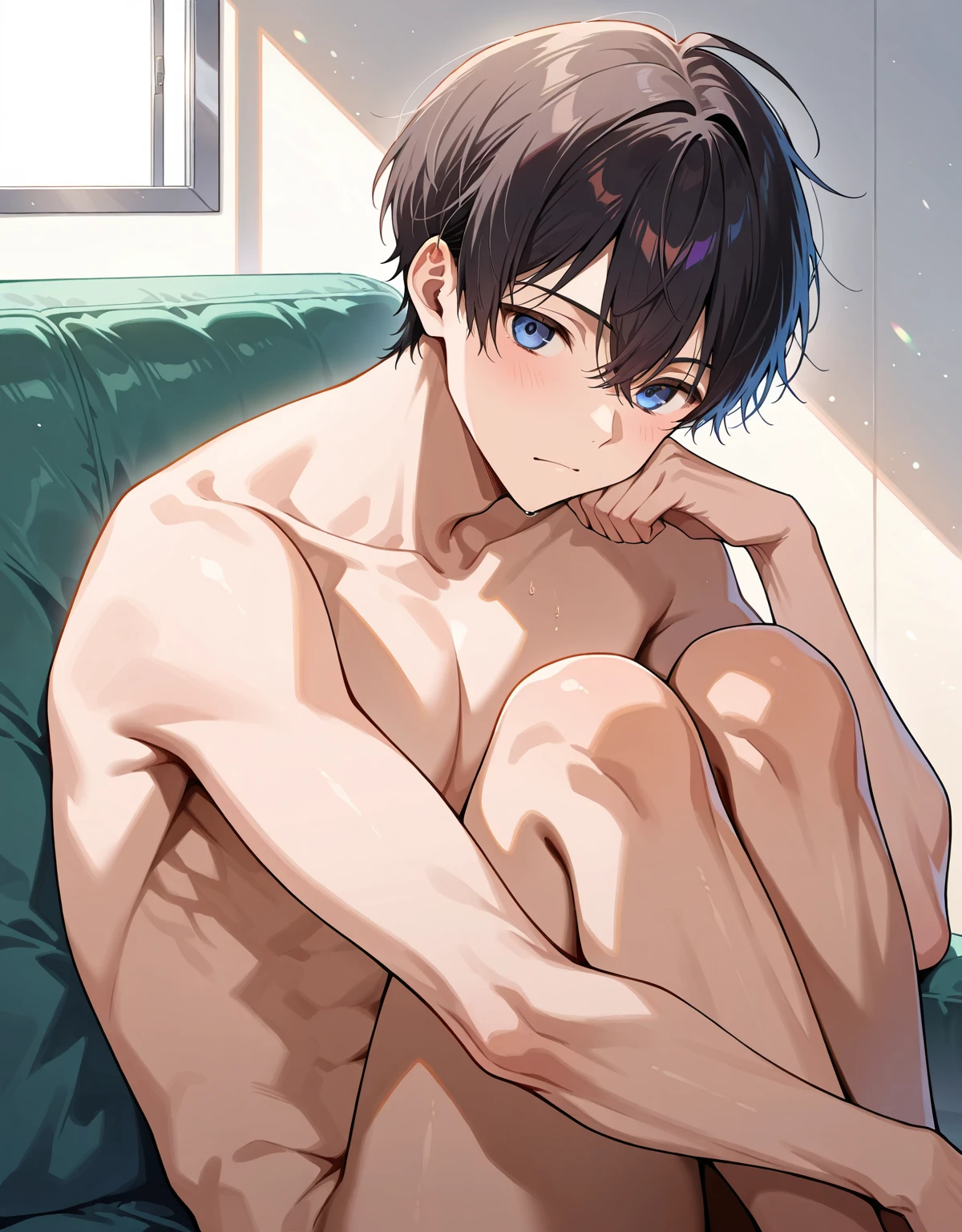 score_9, score_8_up, score_7_up, source_anime, NREAK, flat color, anime screencap, solo, ikuchan, 1boy, twink, nude, matoi rykou, upper body, view, professional photography, professional photoshoot, cinematic, kill la kill, rykou, full body, penis, huge penis, smirk, smug, twink, couch, laying, nude, robe, night, night time, nighttime, moonlight, dimlight, huge penis, armpits, arms behind back, primitive, medieval, primitive medieval setting, stone interior, velvet sofa, genderbend, genderswap, ftm