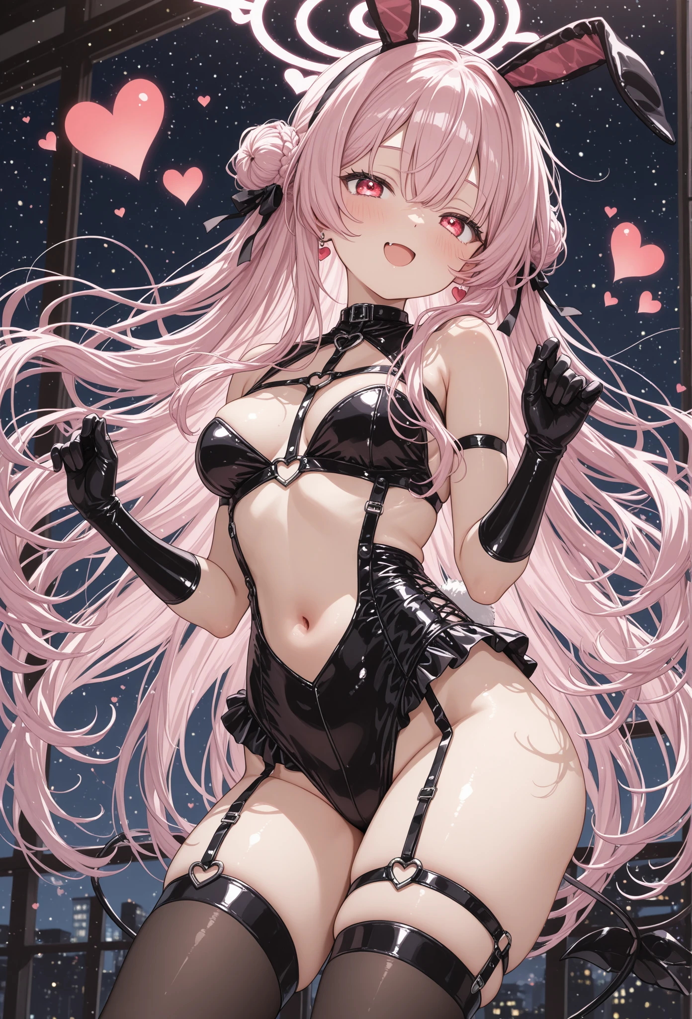 NSFW,Leg spread、spread legs, legs up,(dominatrix:1.3),belt,elbow gloves, hat, large breasts, long hair,Peaked cap,(string bikini:1.3),(cameltoe:1.2),(covered nipples:1.1),(nipple visible through clothes:1.2)、Short, light pink hair、Putting on a collar、Elementary school girl、Very beautiful and Shining Eyes、Shining Eyes、1 person、Cat ear、(((((Small body)))))、heart❤、((Sweat、vapor))