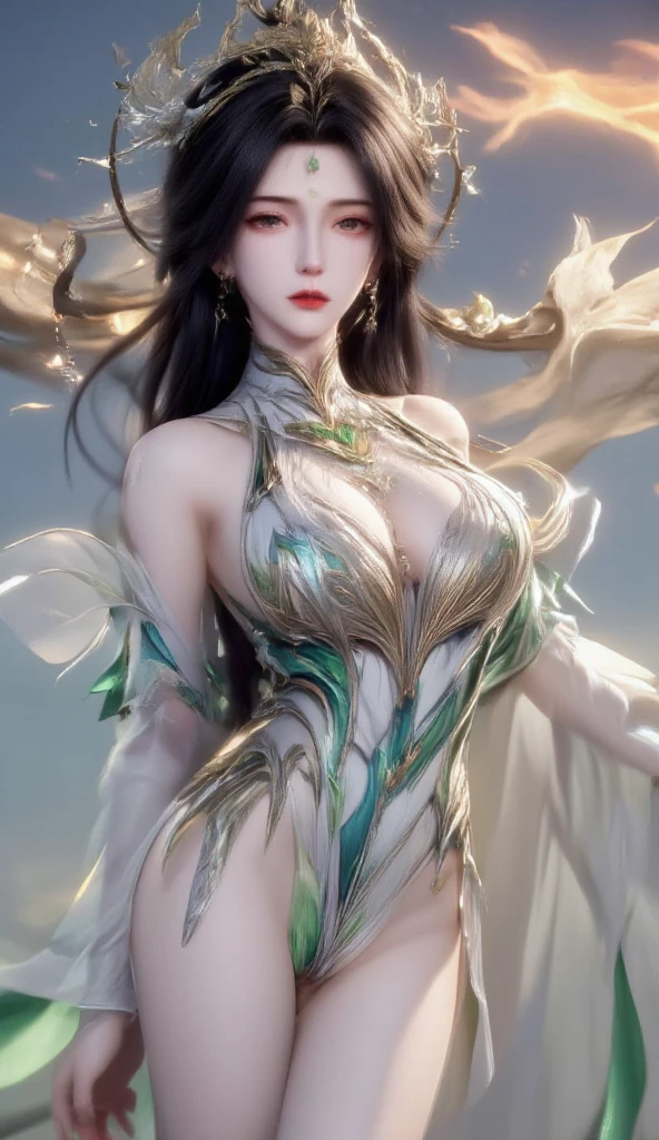 best quality、masterpiece、photorealistic、detailed、super detail、Rendering with Octane、contrast of light and dark、Jade Carving Girl、solo、(((Accurate anatomy body and hands)))、(4 fingers and 1 thumb)、clean hands、cleavage close-up、(meditation)、transparent skin,(white jade body:2),(((crystal clear body))),((((Transparent material expression)))),Extremely perfect reflection of material properties,perfect face,elaborately carved face ,Bewitching、sexy、eros、beautiful face、detailed and perfect face、perfect proportions、big breasts、thin waist、big ass、navel、gap between crotches、sexy thighs、Behind it is a huge phantom,