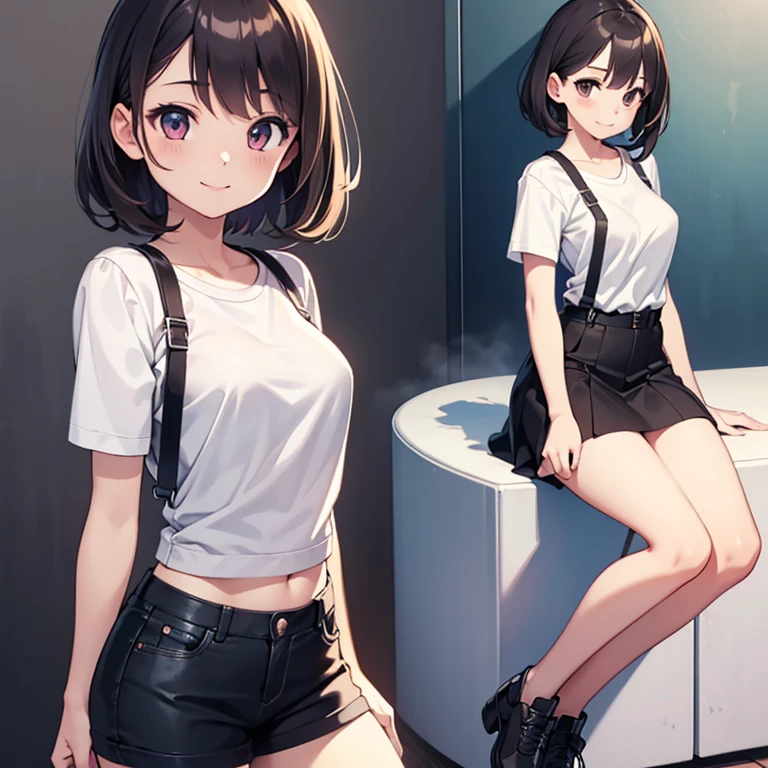 Woman wearing white short sleeves and black leggings，Posing for photos leaning against the door, Exposing the abdomen，The figure is good，The head is not exposed，[ 4K realism ]!!, [ 4K realism ]!!!, [ 4K digital art ]!!, Realistic shadow perfect body, realisticlying!!!!!!! art-style, photorealistic anime, by Shitao, Popular topics on cgstation, Casual pose, realistic anime 3D style