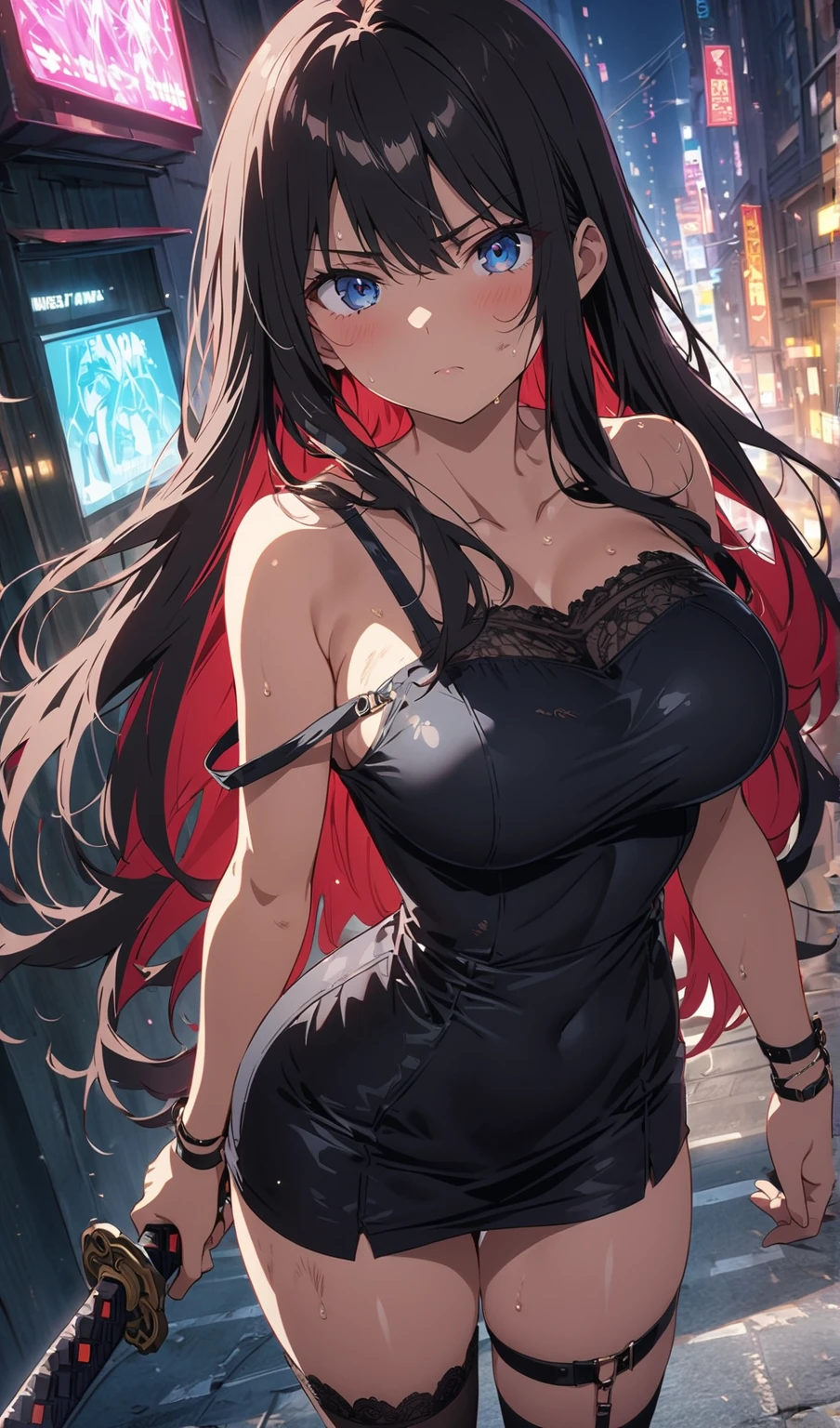 Highest quality、Highest quality、Masterpiece、girl((Metal body,Age 25、as soon as、Highest Bust、Medium Bust、Wide open chest、Red glowing eyes、Black Ear、Red Mesh、Disheveled Hair、Loincloth、thin、The best valley、Open chest、Luminous Wristbands、hair ornaments、Full body view、Black Shirt、Black trousers、scar、cell phone、A little muscular、Watery eye、Tears))、high quality、Beautiful Art、background((night、))、flight、Flying Debris、Depth of text、movie、Visual Arts、Perfect Art、8K、Genuine、