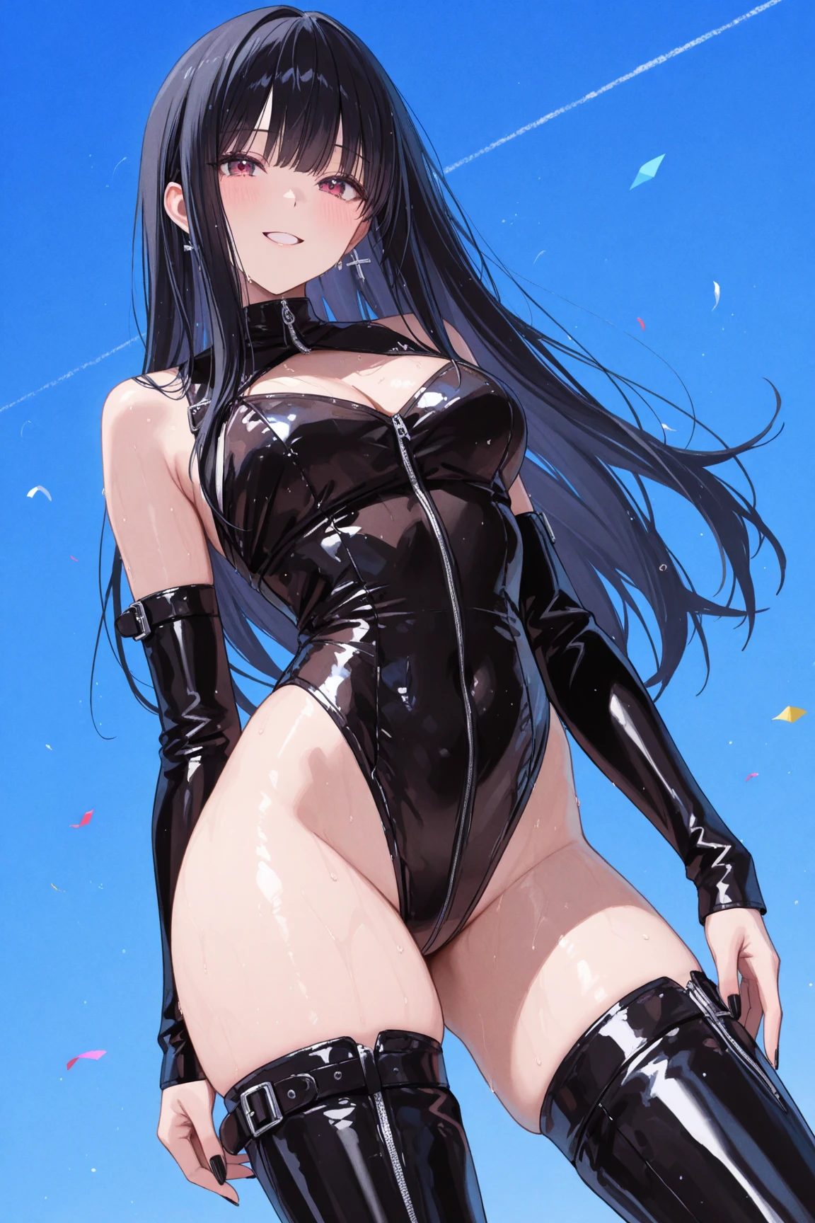 (ideal:1.1), (perfection:1.1), (flawless:1.1), (best quality:1.2), (highest quality:1.2), street, 1girl, solo, (:1.2), (child:1.1), (goth:1.1), sexy smirk, (blushing:1.1), fashionable, thigh highs, (sexy thighs:0.9), small breasts, athletic body, highest quality eyes, highly detailed, 4k, best resolution, high quality shadows, beautiful quality light, best quality upscale, most beautiful upscale