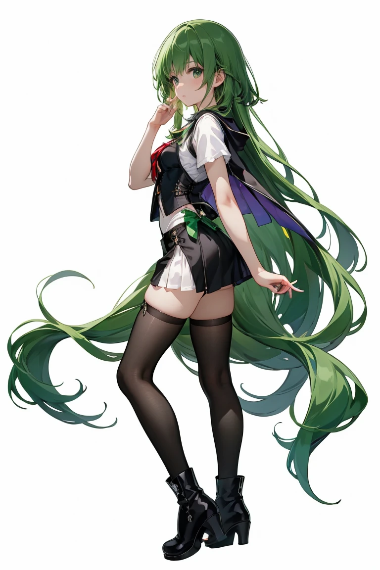 20 years old,woman,Green Hair,Translucent shirt,Half-off black pantyhose,Black high heels,Exposure,Red string,Large Breasts,Open your legs,urination