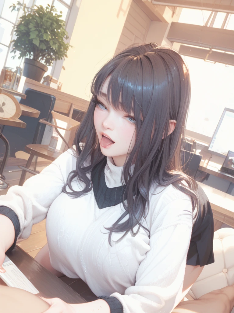 (((blush))),High angle shot、The whole body is in the picture.、In the classroom at night、 in a short skirt、Amazingly cute 、japanese 、Surreal 、A uniform that seems to burst with big breasts、Wear a uniform、Nice skin、Glowing Skin、Nice thighs、Shining thighs、inviting eyes、highest quality、Ultra-detailed、High resolution、8k 、(Troubled expression:1.4)、Random sexy poses,16-year-old girl、Perfect dynamic composition、High School Giller Suit、mini skirt、loose socks、Sexy look、With legs wide open、big buttocks and thick thighs、Her white panties are in full view、Ahegao, (Roll your eyes:1.5), (ah:1.5), (Look up:1.5),Open your legs and show me your vagina