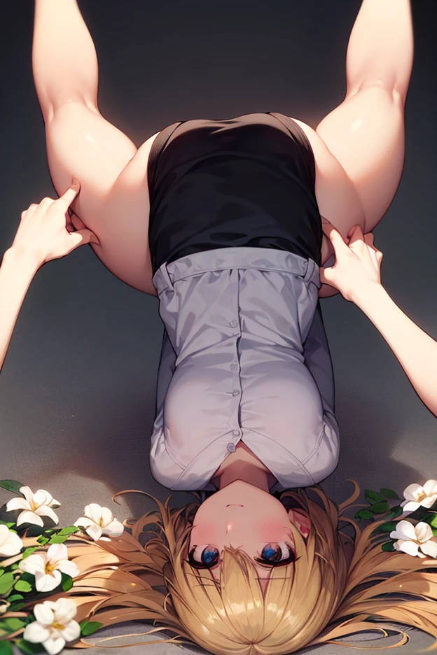 best quality,masterpiece,white background,white shirt,short pleated skirt,upper body,Fair skin,blunt bangs,gladient hair,loosen clothing around the neck,look down on,extremely long hair,spreading hair,ivory hair,loafers,dark blue-over knee socks,troll face,wet,children,young,girl,Sweat,drooling,open one's mouth,on all fours