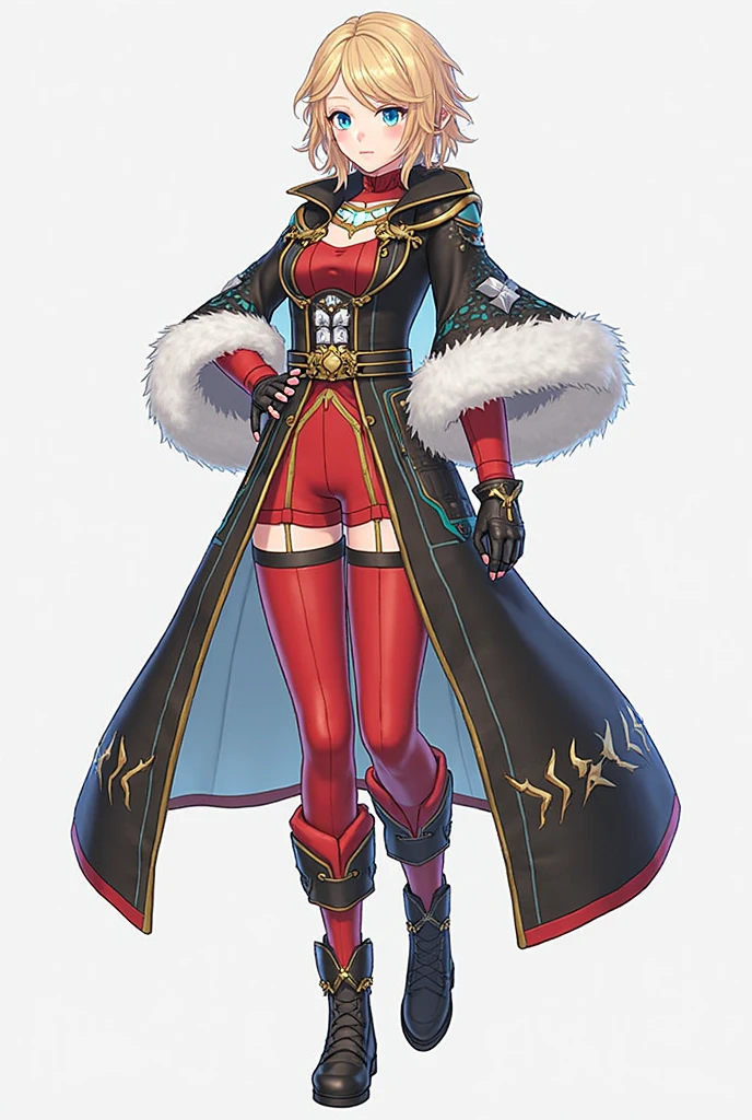 masterpiece, best quality, solo, 1girl, looking at viewer, smile, <lora:YunakaXmas:0.9>, xmasYunaka, gloves, cleavage, striped, cape, fur trim, thigh boots, facial mark, red footwear, santa hat, santa costume, <lora:SNK-Kof_sprites_Fp:0.8>, simple background, full body, standing,