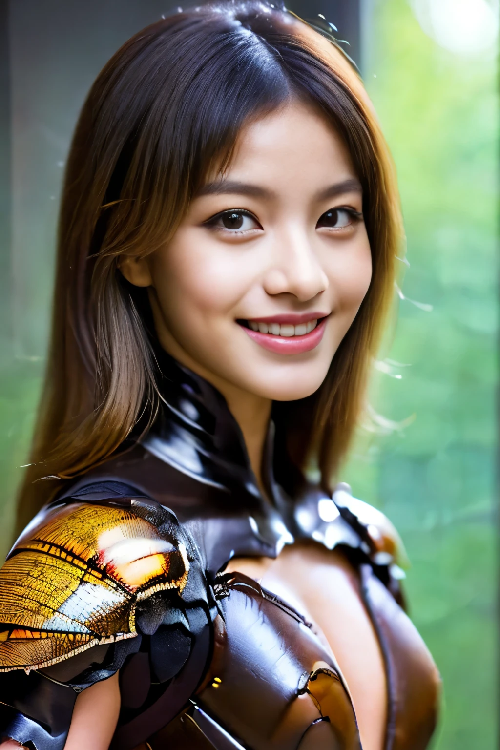 (High resolution,masterpiece,highest quality,Very detailed CG, anime, official art:1.4), realistic, photograph, amazing detail, all complicated, luster and luster,great many layers, 8k wallpaper, 3D, sketch, cute, figure,( alone:1.4), perfect female proportions,villain's daughter, (Fusion of dark brown cockroach and lady:1.4), (brown cockroach form lady:1.2), (brown cockroach woman:1.2), (Fusion:1.2), (alone:1.4), (evil smile:1.2), muscular, abs, (Cockroach brown exoskeleton bio insect suit:1.4), (Cockroach brown exoskeleton bio insect armor:1.2), (brown transparent cockroach feathers:1.4), (brown cockroach antenna:1.3),