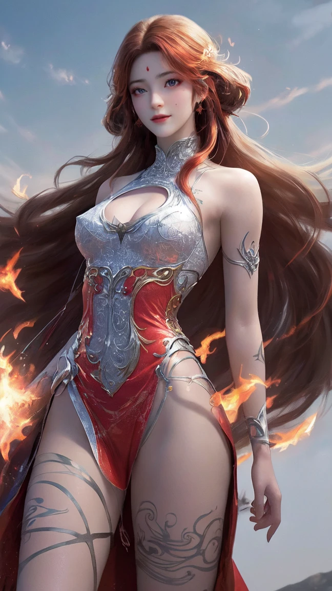 Prompt: Create an ultra-realistic depiction of an Enchanting Phoenix Woman with a Japanese appearance. She embodies the ethereal beauty and strength of the mythical Phoenix.
Overall Appearance: She stands tall and elegant, exuding a radiant aura of warmth and light.
Wings: Her large wings are adorned with feathers that blaze in vibrant hues of red, orange, and gold, with occasional shimmering hints of purple and blue. The feathers appear to be on fire, glowing with an inner light.
Head: Her eyes are deep and mesmerizing, with a golden hue that sparkles with wisdom and power. They contain a living flame within them. Her hair flows like molten gold, cascading down her back in waves of shimmering red, orange, and gold. It flickers and dances like flames. Her facial features are distinctly Japanese, with delicate yet striking features that enhance her ethereal beauty.
Body: Her skin is warm and radiant, with a golden undertone that glows softly. It appears almost translucent, giving her an ethereal and divine appearance. She wears ornate, flame-forged armor that blends seamlessly with her form. The armor is decorated with intricate designs that mimic Phoenix feathers, providing both protection and an air of divinity.
Tail: Her long, elegant tail is made of fiery feathers that flicker and dance with every movement, leaving a trail of sparks.
Legs: Her legs are strong and graceful, adorned with armored greaves that resemble talons. They provide both protection and a lethal force.
Special Features:
- Flaming Sword: The sword is ablaze with fiery colors, symbolizing her power and wrath.
- Phoenix Aura: She is surrounded by a radiant aura of warmth and light, emphasizing her connection to the mythical Phoenix.
- Fiery Trail: Her movements leave a trail of sparks and flames, adding to the dynamic and intense atmosphere.