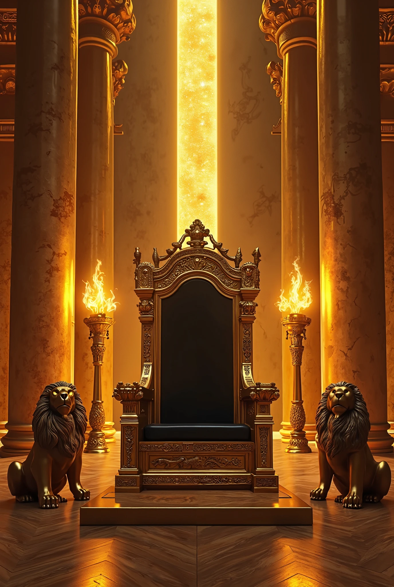 statue, stairs, no_humans, throne, scenery, gold, signature