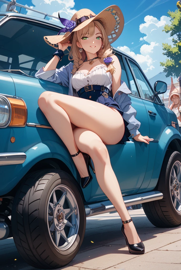 masterpiece, best quality,tail, 1girl,motor vehicle