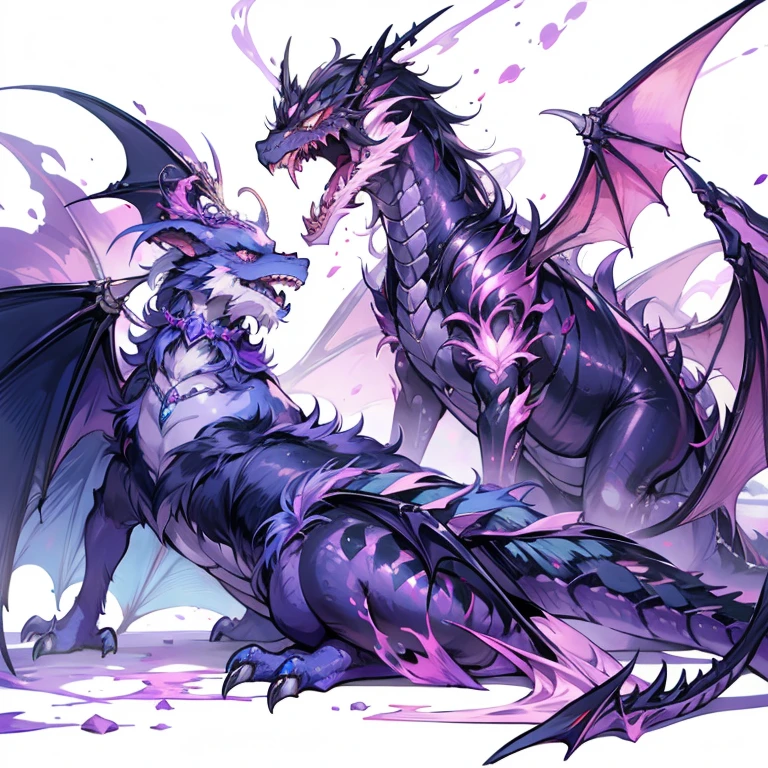 Female Dragon.spider element. Furry. Compound eye. yandere expression. double teeth. purple color. insect fung. spider web pattern wing. Anime style.