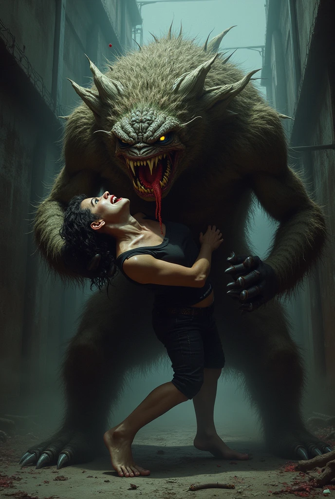 Alpha Fenrir, 13 foot humanoid werewolf, scars, pinning a girl on the wall, sex