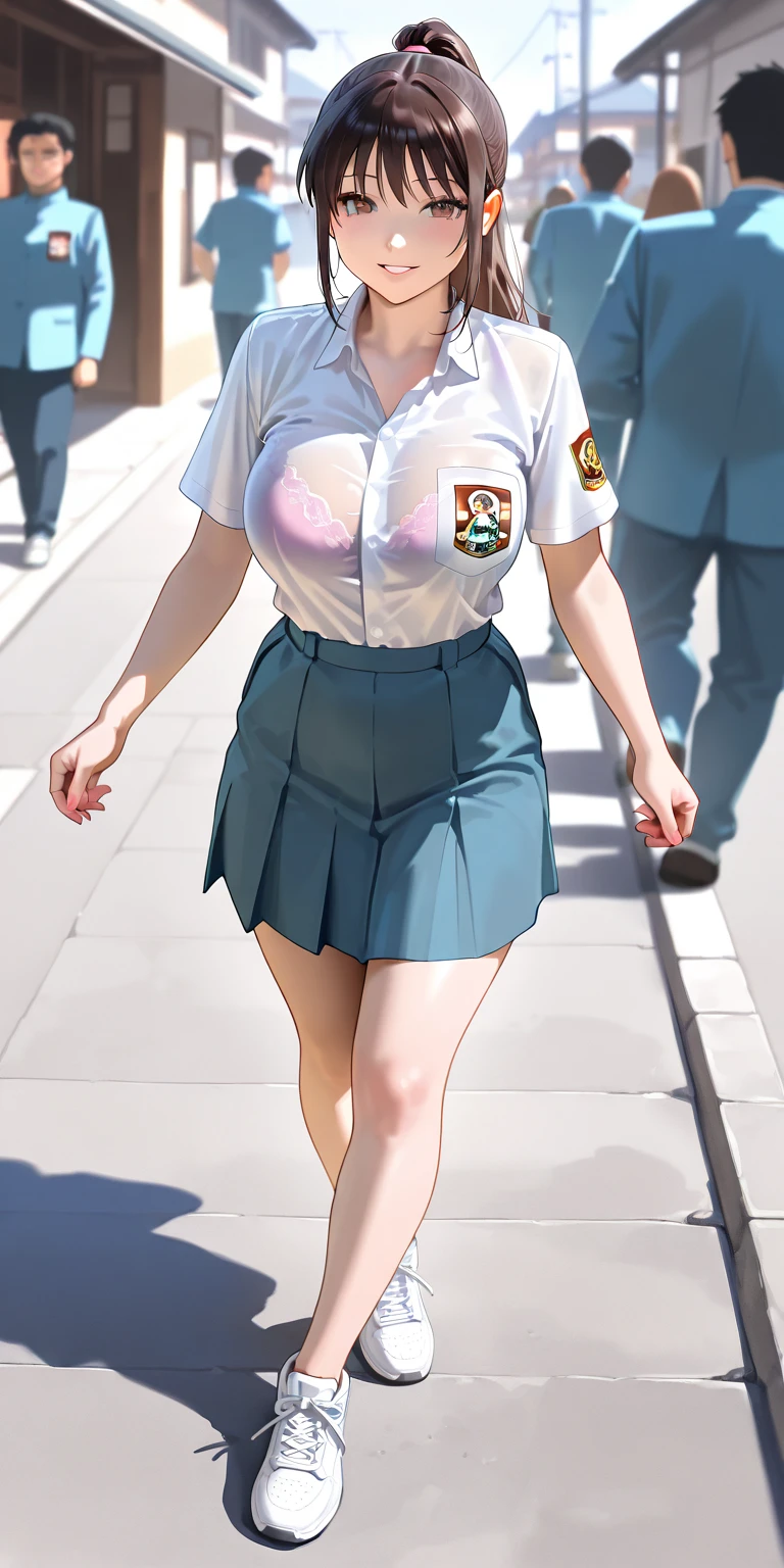 (masterpiece, Highest quality), 1 girl, Browsing Caution,  uniform, Shy, boast, Neckline, No underwear, sudden, Centella, , Transparent skirt, blouse