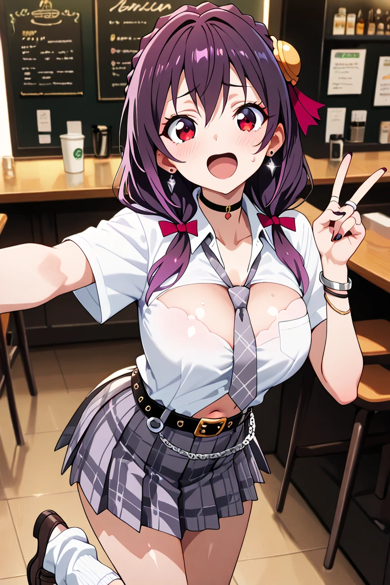 (Very large breasts:1.9),Anna Yamada,gigantic breast,smile、(school uniform:1.5)、(Crouching)、(in library room)、on the book、(Wearing a collar:1.5)、Earrings、Earrings、bracelet,(Delicate facial features:1.5)、(masterpiece, highest quality, High resolution, Super detailed, 8K, 4k),ponytail,navel piercing,(Open your mouth),(Spoken Heart),(Beautiful Face:1.5)、(Sticking out tongue:1.5)、Raise the middle finger