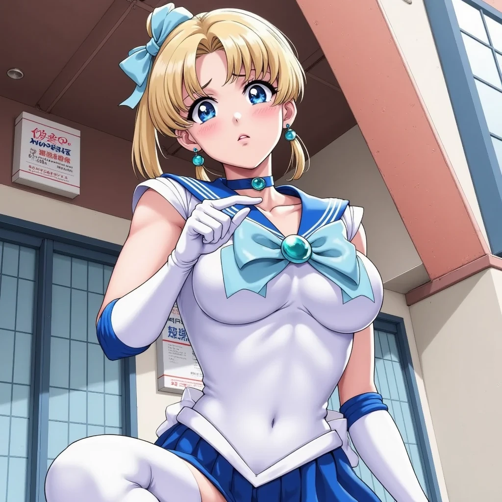 (La mejor calidad:1.1), (Obra maestra:1.4), (absurdos:1.0), retrato, primer plano,1girl, Marinero Urano, KizukiAi, Mujer madura, small breasts, aqua eyes, cabello rubio, Uniforme Sailor Senshi, Collar de marinero, arco de pecho, Arco trasero, Falda suplicante, Guantes blancos de codo, big booty, Ultra minifalda , jewely, Pendientes,, en postura de espalda, Show off your loot, Backwards, no thong big booty, Ultra minifalda ( Postura de la espalda, Backwards, Show off your loot)