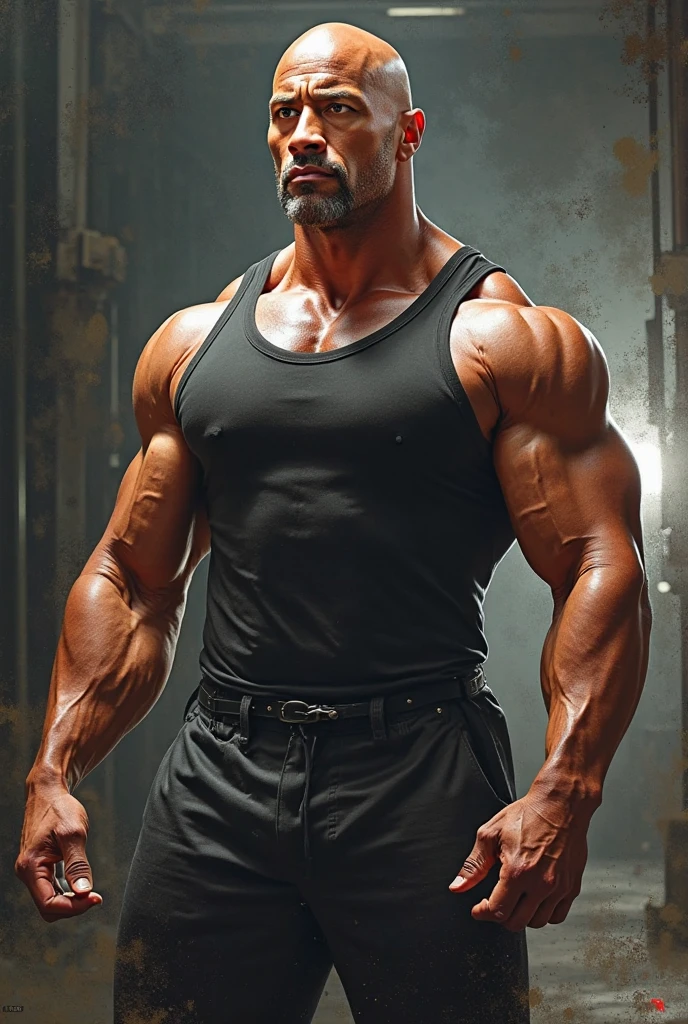 (16k, foto RAW, melhor qualidade, obra-prima: 1.2), ultra-detalhado, arte formal, foto realismo: 1.37, foto do corpo inteiro, (homem, beleza ,( Dwayne Johnson)film grain, Boxer action pose ((Creed))detalhes