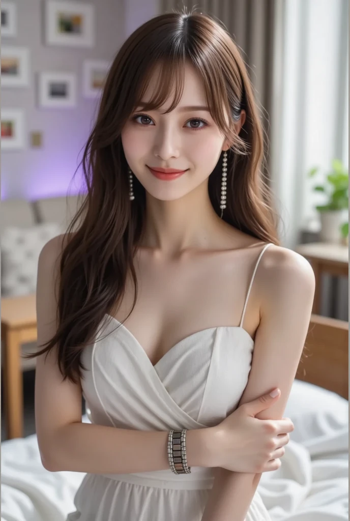 highest quality, shape, Very detailed, In detail, High resolution, 8k wallpaper, Perfect dynamic composition, Beautiful details, dress,Random Hairstyles, Center of chest, Natural color lip, Random sexy poses,smile,Woman with perfect body,Little devil succubus,Close ~ eyes
