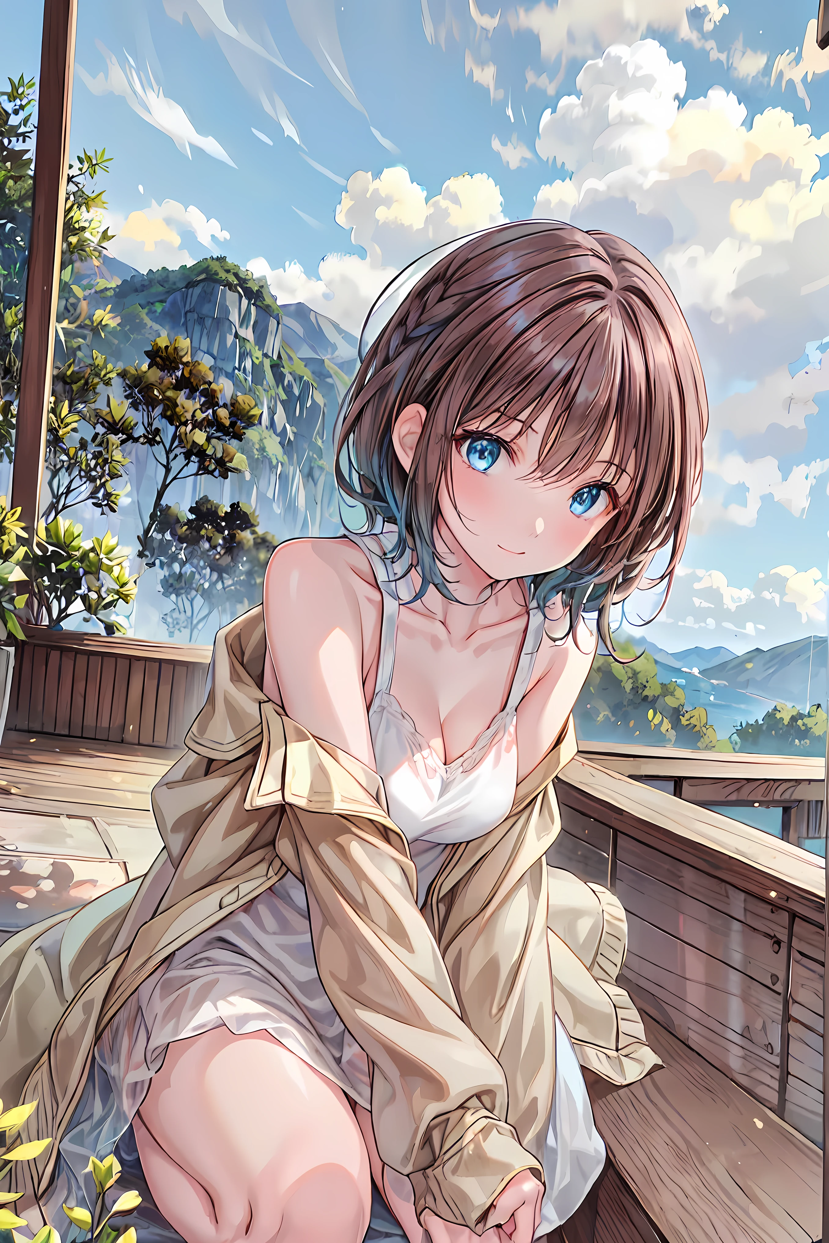 1girl, solo, gentle smile on her face flat chest, short hair, black hair, upper body, ((masterpiece, illustration, best quality)) ((best quality)), ((masterpiece)), Create exquisite illustrations reminiscent of Makoto Shinkai's style, It has ultra-fine details and top-notch quality. The room is spacious and resembles the interior of a camper.々and create an illustration of a train that transforms into a living space. In-flight, There is a cozy setup for comfortable living. A young girl is seen relaxing inside, Enjoy the tranquility of the journey. The cabin is tastefully designed, Warm lighting and comfortable furnishings. Through the window, You can see the cityscape wrapped in the lights of the setting sun, creating a serene ambiance.