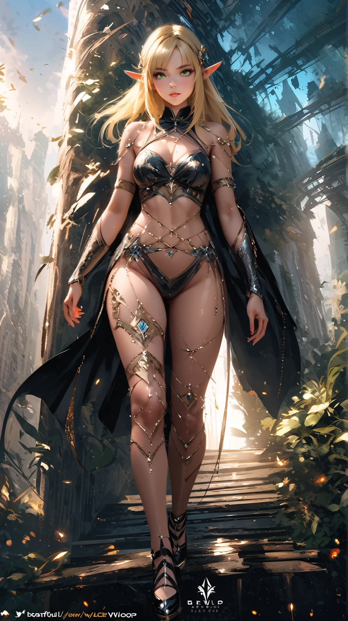 night queen, beautiful woman, grey eyes, long blond hair, tan skin, full body portrait, a masterpiece, 8k resolution, dark fantasy concept art, dynamic lighting, hyperdetailed, intricately detailed, Splash screen art, trending on Artstation, deep color, Unreal Engine