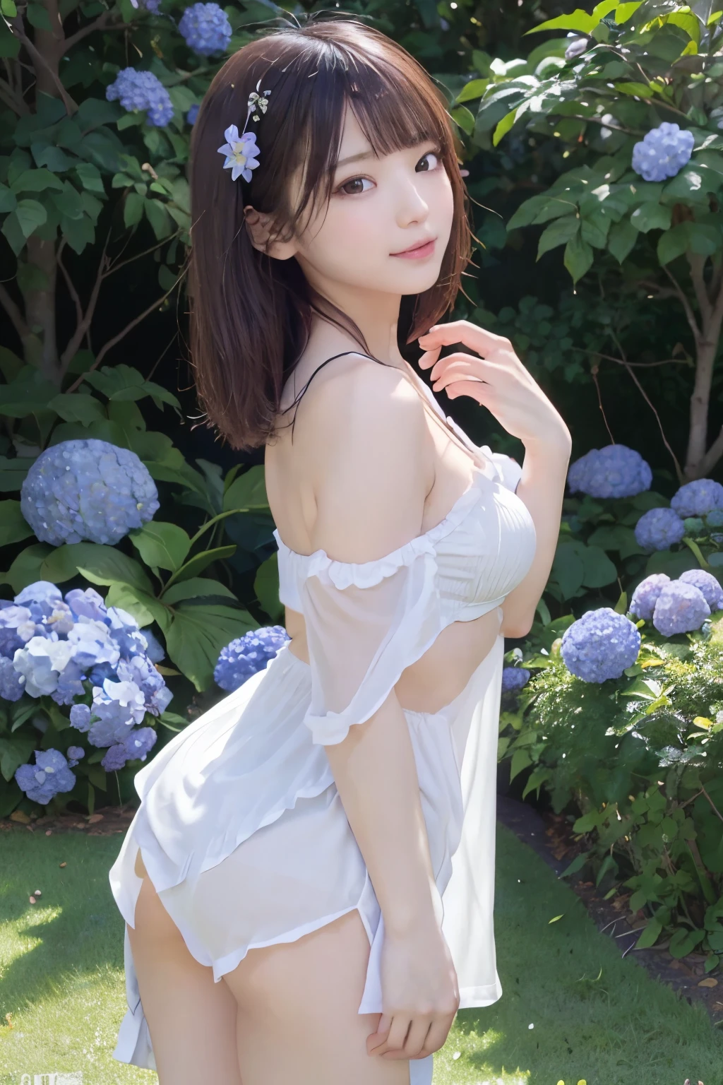 ((((masterpiece、Highest quality、High resolution、Tabletop、wallpaper、Realistic、Bright lighting、Professional Lighting、Face Light、Smooth lighting、Japanese women、Beautiful woman、action、gravure、sexly、so beautiful、Beautiful Skin、Beautiful and exquisite、Detailed face、slim、Looking into the camera、Cleavage))))、((Big Breasts:1.4))、((((japanese,20-years-old,One woman,outdoors,Looking into the camera,white night dress:1.5)))),smile,close mouth,Five perfect, beautiful fingers on each side