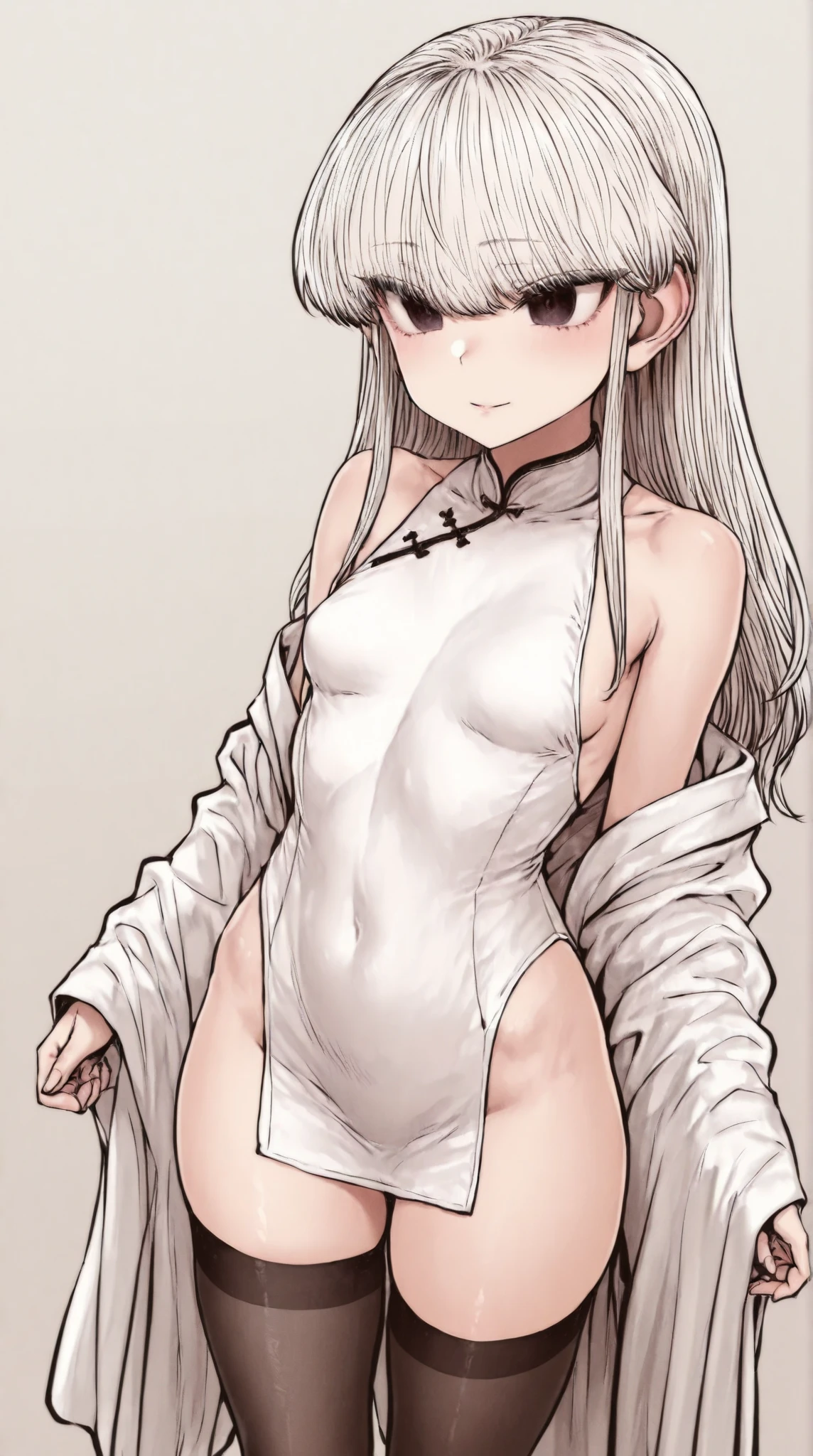 skinny,long hair,silver gray hair, bikini, Narrow waist,