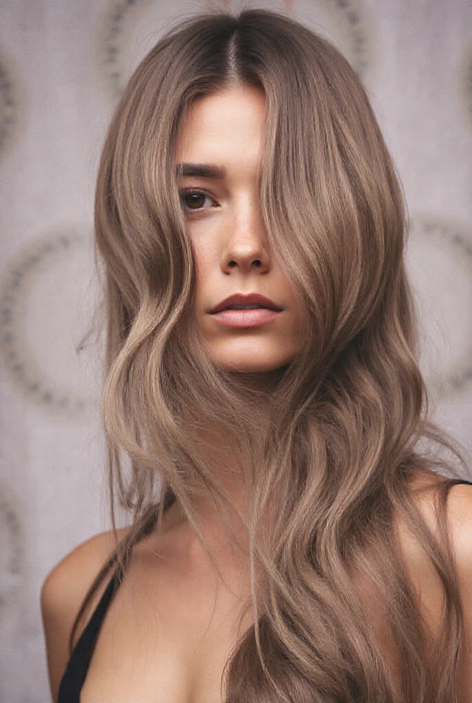 arafed woman with long hair sitting on a couch with her hand on her chin, brunette with dyed blonde hair, a girl with blonde hair, pokimane, glowing highlights, beige hair, soft highlights, soft light from the side, brown-blond-hair pretty face, gold and silver highlights, large highlights, soft hair, light hair, ash blond hair, cleavage, big tits, big round tits