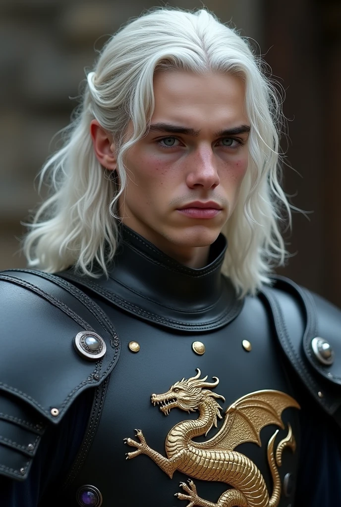 Silver-haired actor Matthew Gray Gluber as a Targaryen and medieval
