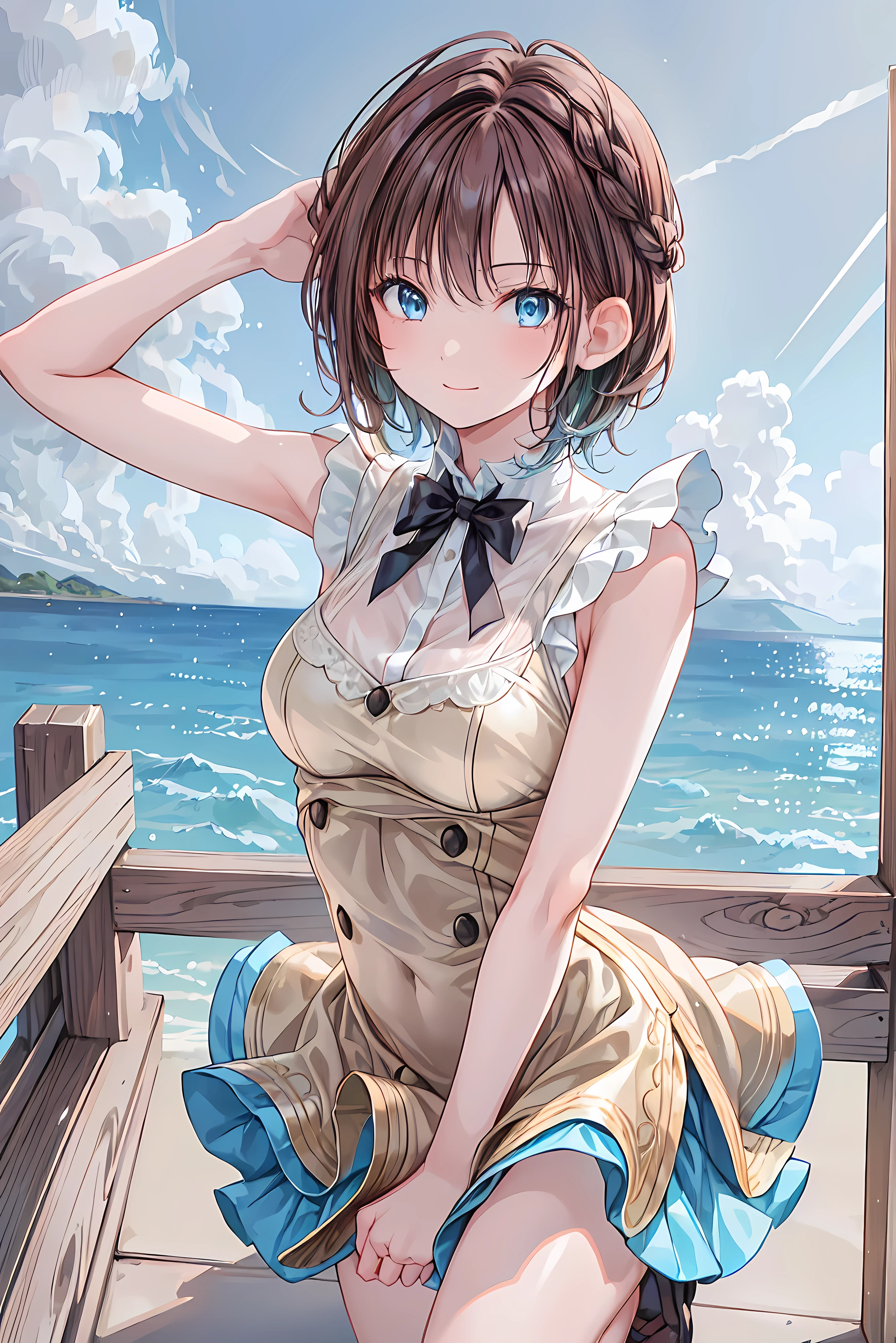 (Masterpiece), 8k wallpaper, solo, Watanabe you, game cg, beautiful detailed face and eyes, perfect anatomy, corset, blush, glossy lips, upset, (quicksand:1.2)