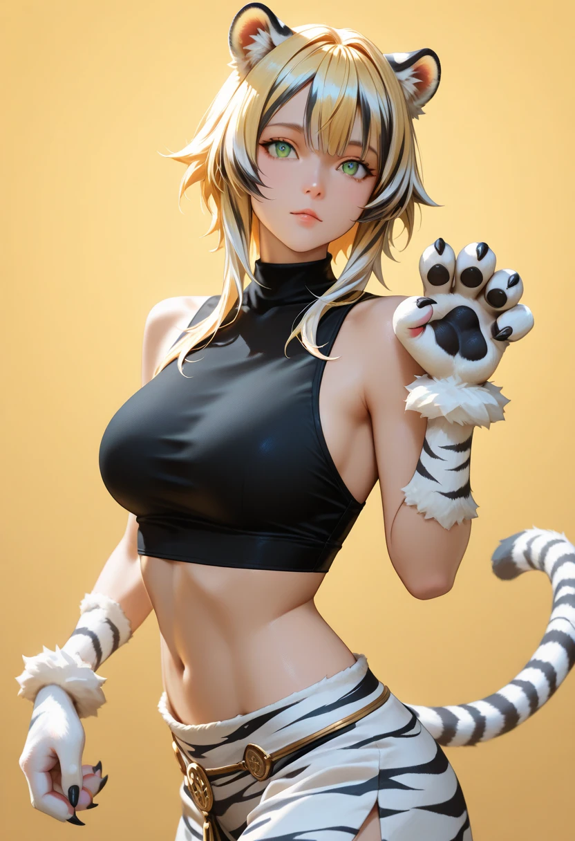 1 sola mujer, mujer sola .Atalanta, mujer, orejas de gato, cabello rubio c, ojos verdes como esmeraldas, pechos grandes, sonrisa feliz, pechos grandes, yellow bra, sexy bragas amarillas, fondo una habitacion, hands behind head. solo una mujer mujer sola. rubia, pelo rubio