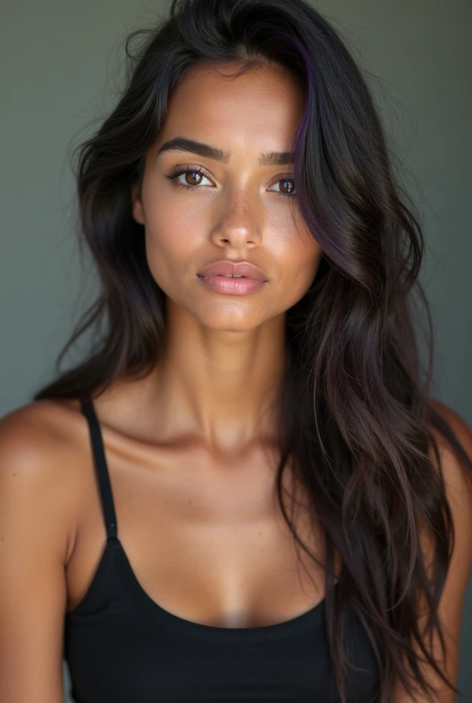A Very Beautiful White and Fair skinned Girl, whose age is 24, Her hair style is layer cuttee, her hair is black in colour, hour glass body, heart shaped lips, deep set attractive eyes, Raised nose, Round ear shape, Large chest and breasts, plain white skintone, wearing chest closed lavender frock, she is indian, her body is hour glass and normal size, normal cheeks, lips are closed