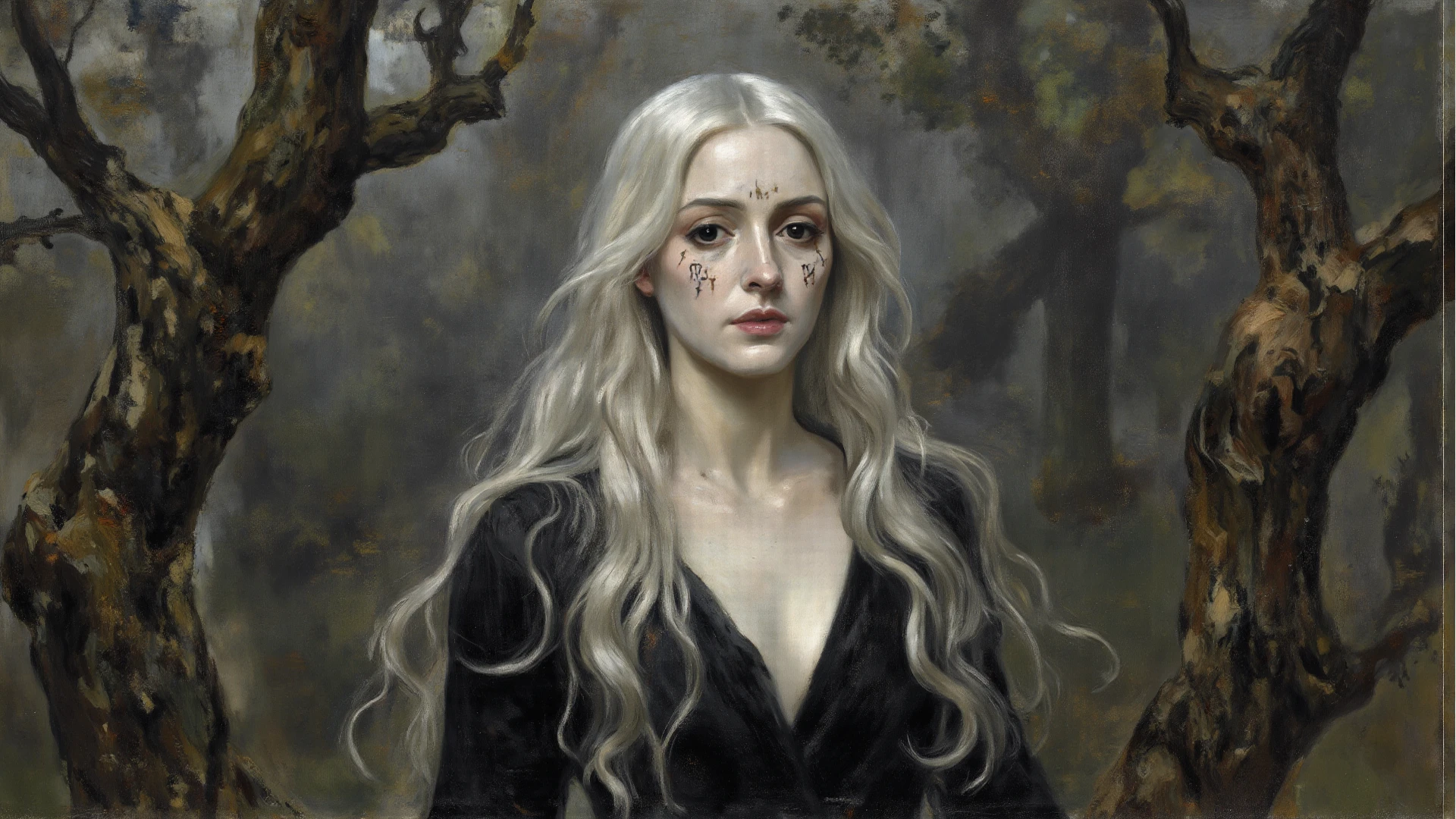 Cadre de corps mince, Fetal position, in an unearthed grave, Cinq grands yeux, peau blanche fantomatique, Realstic, androgyne, Pluton, 1girl, solo, long hair, looking at viewer, white eyes, empty eyes, long white hair, shed, sparse hair, no humans, old, ghost, fog, portrait, horror (theme), (((blurry))), masterpiece, high quality, realistic, detailed, 8k, horror theme, Negative prompt