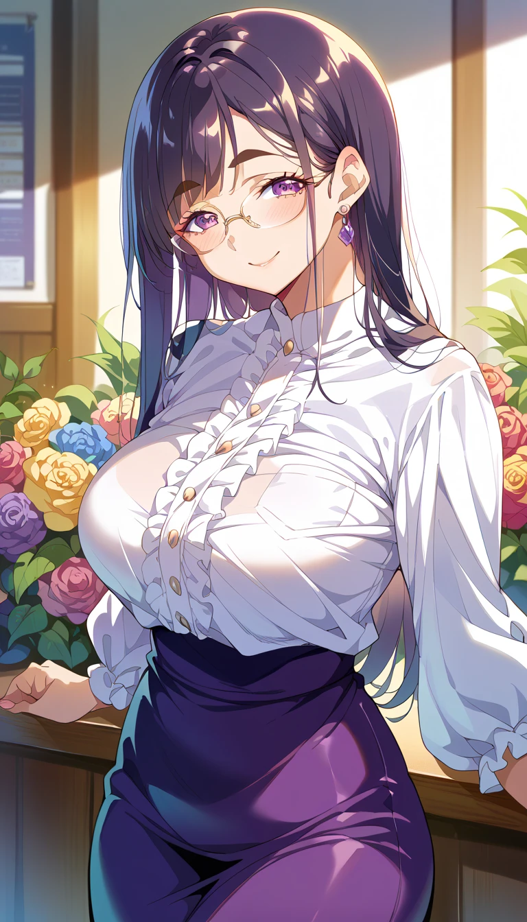 (masterpiece, best quality, beautiful, aesthetic, perfect, intricate, exquisite:1.2), 1girl, cute, adorable, (kawaii:1.25), cat ears, glasses, (curvy:1.5), (huge breasts, thick thighs:1.25), wide hips, happy smile, looking at viewer