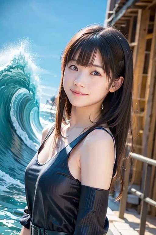 Cute and beautiful with semi-long hair20A voluptuous Japanese woman in her late twenties is diving underwater and flashing a peace sign at the camera with a big smile.。she、She looks very cool in her micro bikini。There are lots of beautiful tropical fish swimming around.