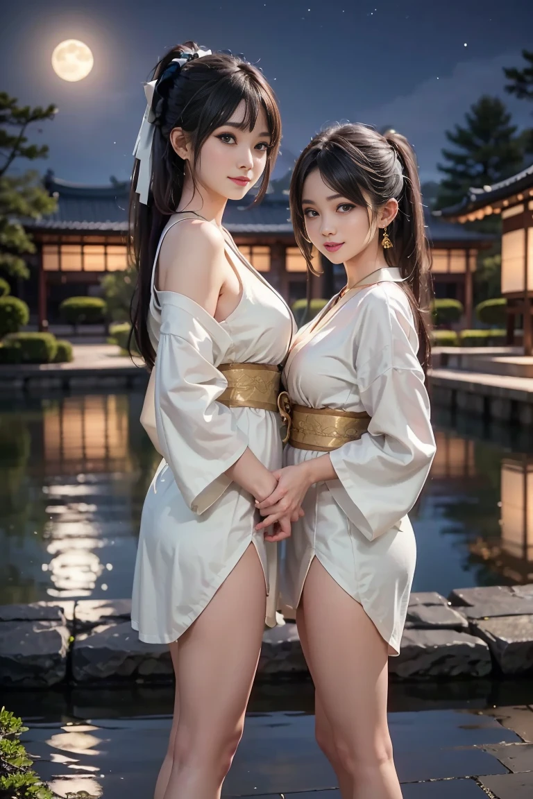 日本people、1people、The most beautiful woman、smile、Shyness、clear、Shiny black hair、((Standing with legs wide open))、Photo Style、length, bangs、Pigtails、light makeup、Standard face、(((Wearing a white Etchu loincloth)))、((Light clothing:0.5))、(She is hiding her breasts by wrapping a cloth around her chest.)、Summer festival、(((From behind, she shows off her cute buttocks and the knot of her loincloth))), 32K, Raw photo、Highest quality