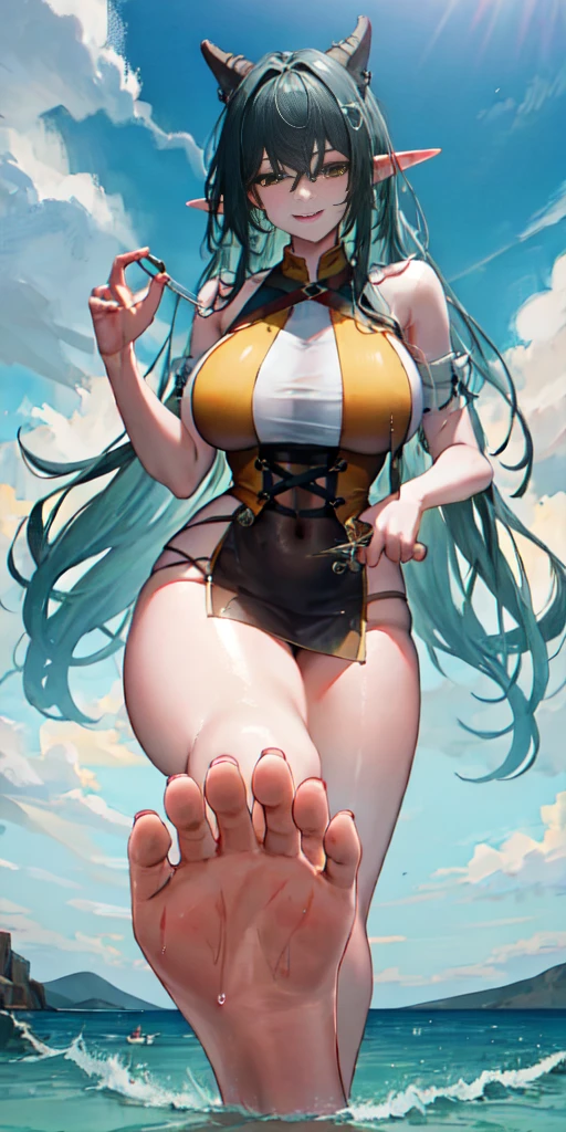 Giantess with firm , long sexy legs, yellow hair and in bikini is lying on the ground, while the city at her feet burns in flames for the destruction she has caused, while people run away from her, so as not to die crushed by her heels. Giantess, goddess, macrophilia, curvaceous body, hentai, fetish, sexy legs, bikini, high heels, high quality