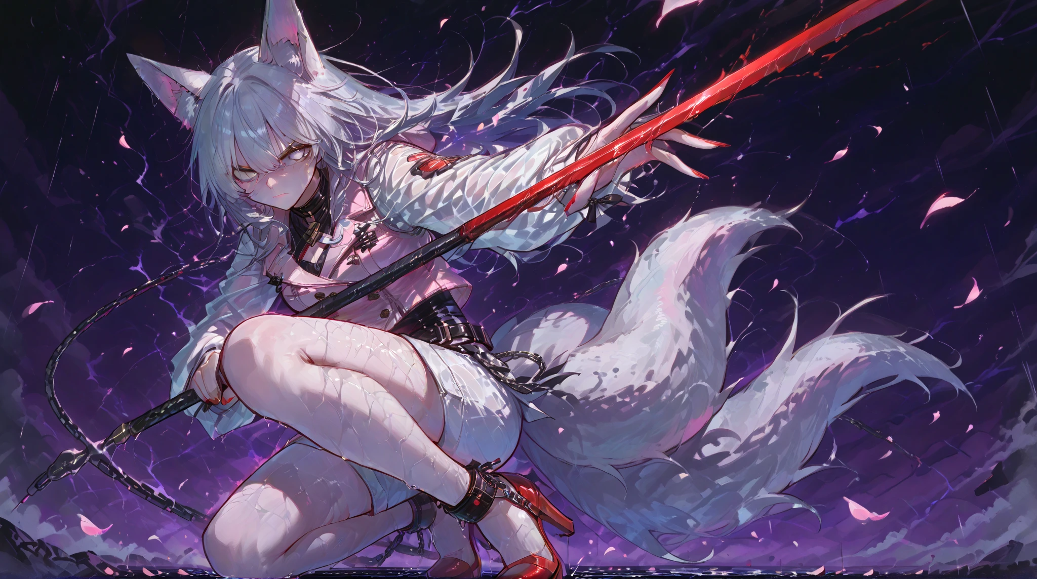 draw a anime girl fox strong using a sword --auto --s2