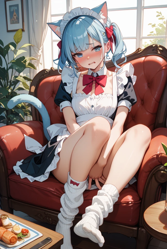 1girll， 独奏， nedium breasts， looking at viewert， Be red in the face， short detailed hair， eBlue eyes， hair adornments， shift dresses， Ribbons， Huge breasts，DEEP-V COLLAR，Open chest，Upper chest， blue hairs， Hair ribbon， exteriors， No sleeves，Expose your arms to the sky， daysies， Hair is more than one eye， aprons， blue-sky， maidennurse， maid headdress， x hair ornamen， pink ribbons， Rossvale Mansion maid uniform，Young European and American women，Bigboobs，Upper chest，Expose the genitals，Tinif Blue，blue hairs，Gradient color hair，Cat ears，Stretch meat，stocklings，Wide thighs，cleavage，HD bell collar，true to life，Lace，Top quality，tmasterpiece，one-girl，Wavy gray hair，paleskin，Cat ears，Cat eyes，Moles under the eyes，Thick eyebrows，Thick lips，scar across right eye，freckle，in class room，Lori huge breasts cleavage，Small waist，Wide thighs，thigh gap，Exposing thighs，熟妇 ，secretary，mature，cinmatic lighting （RAW photogr：1 girlirl.2 pcs），（true to life：1 girlirl.4 pcs），beautiful details girl，very detailed eyes and faces，beatiful detailed eyes，Moody smile，hugefilesize，ultra - detailed，k hd，The original E is very detailed，best qualtiy，tmasterpiece，kemomimi，（（Japan Girls' High School）校服））， illustratio， The original E is very detailed， CG， unified， 8k wallpaper， breath-taking， finedetail， tmasterpiece， best qualtiy， Highly detailed CG uniform 8k wallpaper， face illuminated，cinmatic lighting， ， primitive，tmasterpiece，ultra fine photos，，best qualtiy，超高分辨率，Photorealistic and realistic，Breathtakingly beautiful，dynamicposes，s delicate face，Vibrant eyes，milkyW，highly detailedskin，Realistic details of skin，，8K  UHD，digital SLR camera，high qulity，White skin of the，squatt，Squat toilet，urine，spread thighs，spread their legs，looking at viewert，Frontal photo