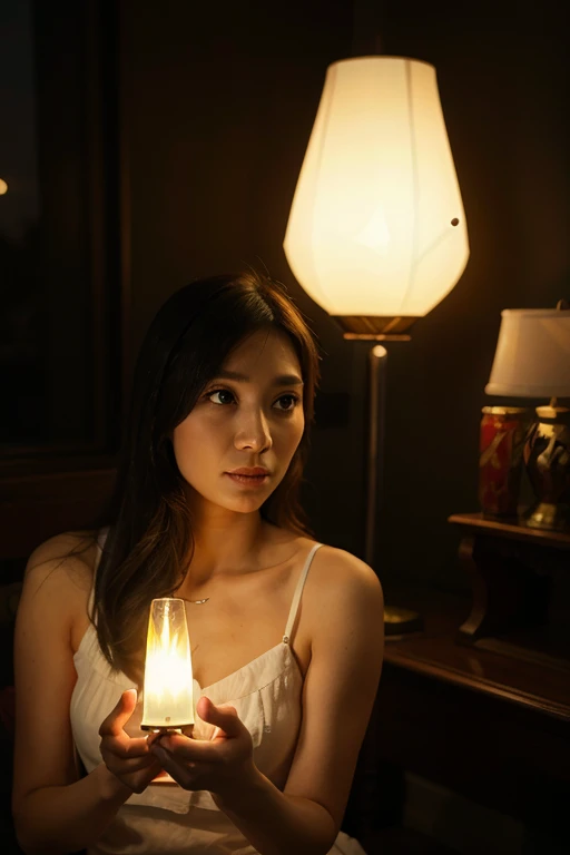 ((realistic lighting, highest quality, 8k, masterpiece: 1.3))、Photo of a indonesian woman cooking in the kitchen,wearing night dress